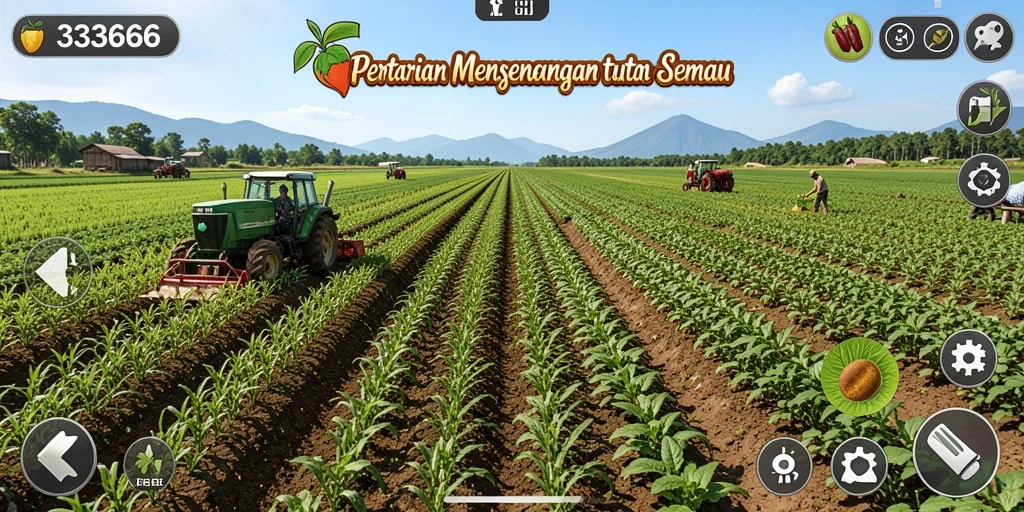 Tampilan gameplay menarik di 333666 dengan aktivitas berkebun.