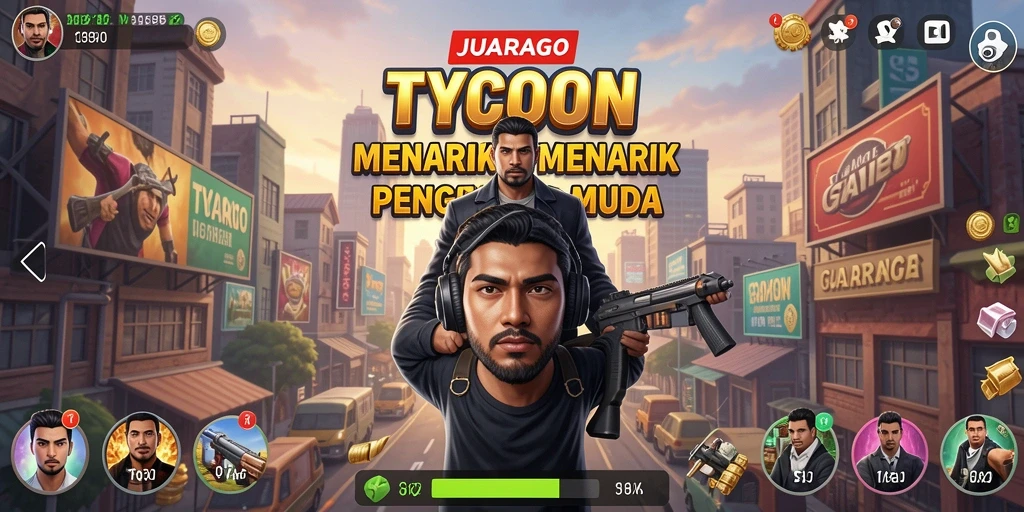 Tampilan gameplay JUARAGO yang penuh aksi dan strategi Tycoon.