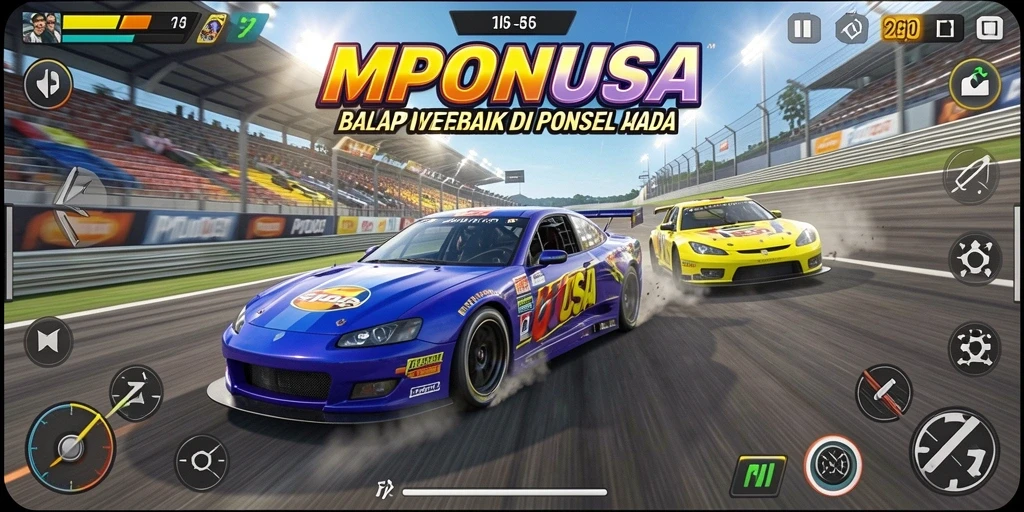 Tampilan gameplay Racing MPONUSA yang mendebarkan dan penuh aksi.