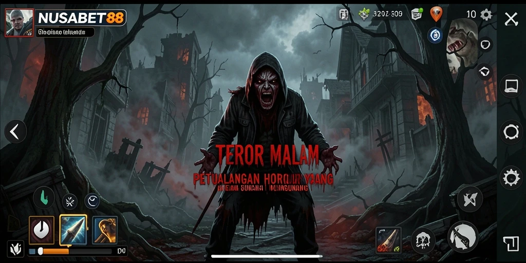 Screenshot gameplay horor NUSABET88 yang menampilkan suasana mencekam.