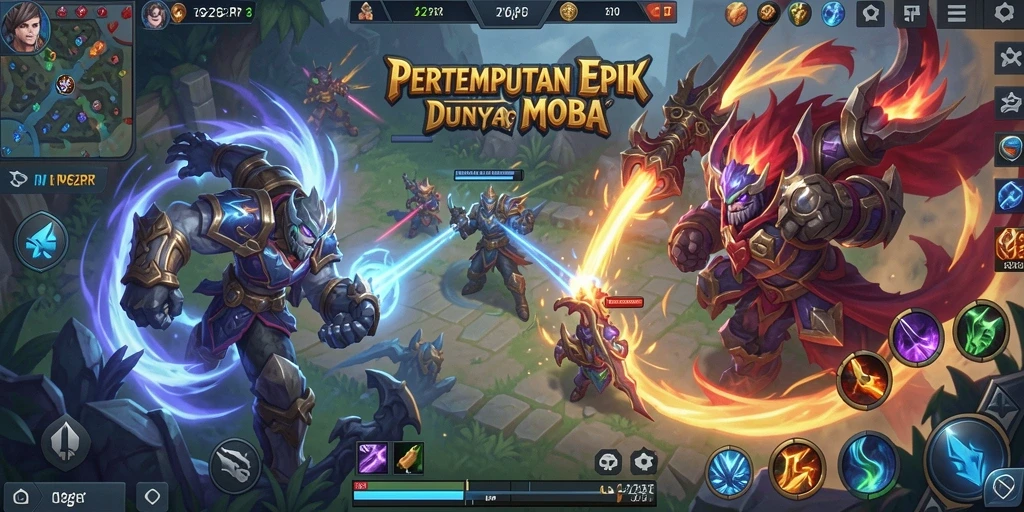 Screenshot utama RP62RP menampilkan aksi pertempuran seru di arena MOBA.