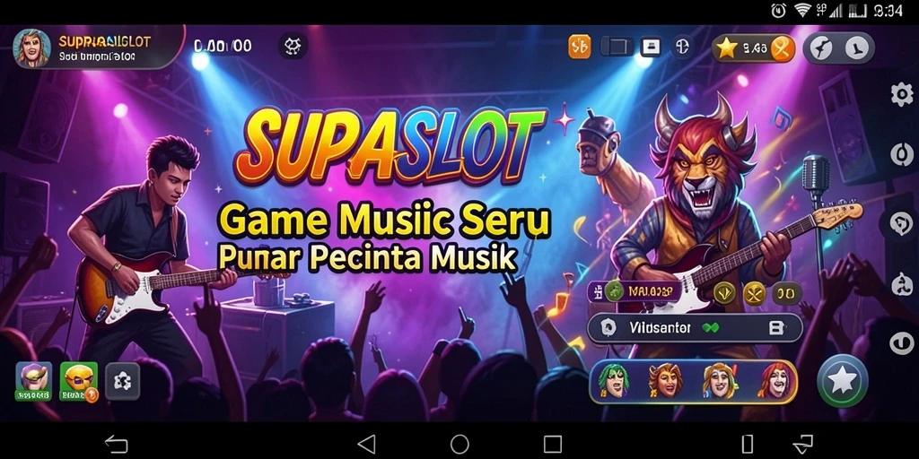 Tampilan gameplay seru dalam SUPRASLOT dengan berbagai lagu menarik.