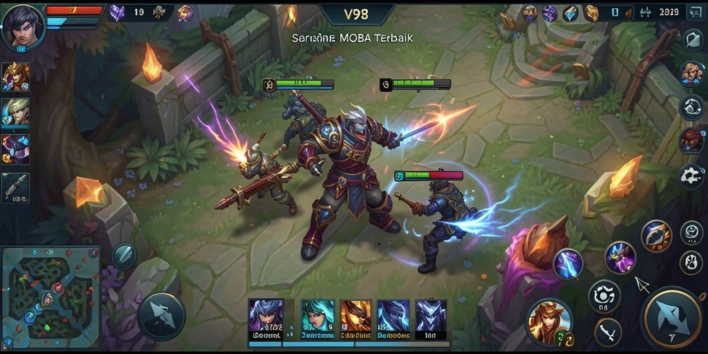 Tampilan gameplay intens dari V98 yang menampakkan pertempuran tim.