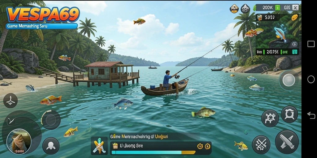 Screenshot VESPA69 menampilkan gameplay memancing yang seru dan interaktif.